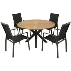 Terrassenmöbel Set Valencia - Farbe:Anthrazit / Schwarz / Natur - aus: Aluminium / Kunstgewebe / Akazie