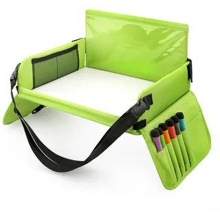 INFIVITA Knietablett Reisetisch-Tablett für Kinder Play with Löschbar Zeichenbrett & 6 Colored Pencils für Spiel und Esstisch Spieltisch Autositz Tisch für Buggys,Kinderwagen,Auto,Flugzeug,Bahn-Grün