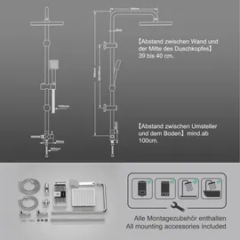 Görbach JOHO Regendusche Duschset ohne Armatur, Edelstahl Duschsystem mit Ablage, Duschstange set mit Kopfbrause 20x20cm