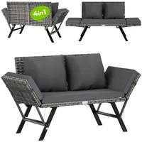 CASARIA Polyrattan mit Liegefunktion Auflage Kissen verstellbare Armlehnen Wetterfest draußen Garten Terrasse Balkon Sofa Couch Liege Grau - Casaria Gartenbank