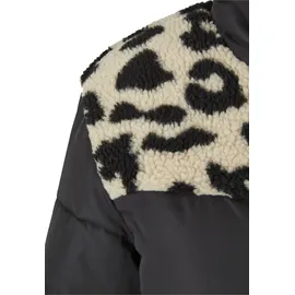 URBAN CLASSICS Ladies AOP Sherpa Mixed Puffer Jacket black/sandleo M - Beige/Schwarz - M