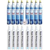 Bluecraft 8 x CO2 Reserve-Zylinder für 60l Sprudel-Wasser - Kohlensäure 425 g Flasche inkl. Füllung bis zu je 60 L f. Soda