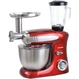 Syntrox Germany KM-1300W Red de Luxe Küchenmaschine Knetmaschine Mixer mit Fleischwolf, Edelstahl-Behälter, 6,5 Liter, rot