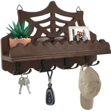 Schlüsselhalter für die Wand, Schlüsselhaken aus Holz mit 8 Schlüsselhaken, Schlüsselregal mit Ablagefläche für Post, Telefon, kleine Dekoration, ideal für Eingang, Büro und Flur