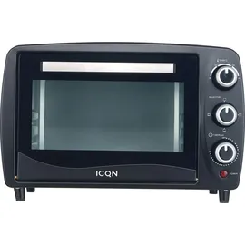 ICQN Minibackofen 15 Liter, 1200W, 60 min-Timer, 3 Kochfuntionen, 90°-230°C, Kleiner Camping Ofen, Anthrazit,