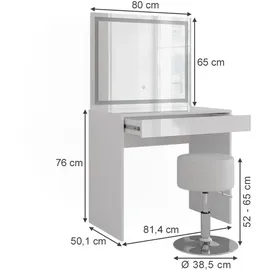 Vicco Schminktisch Sherry, 81.4 cm mit LED-Spiegel und Hocker