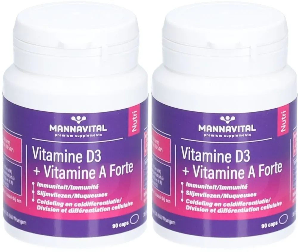 Mannavital Vitamine D3 + Vitamine A Forte 2x90 St Capsules