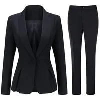 YYNUDA Hosenanzug Damen Business 2 Teiilg Anzug Slim Fit Blazer mit Anzughosen für Büro,Schwarz1,S - S