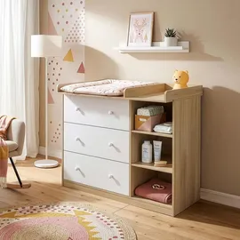 [en.casa] Wickelkommode Beldinupp mit Wickelaufsatz 93x110x55 cm Eicheoptik/Weiß [en.casa]