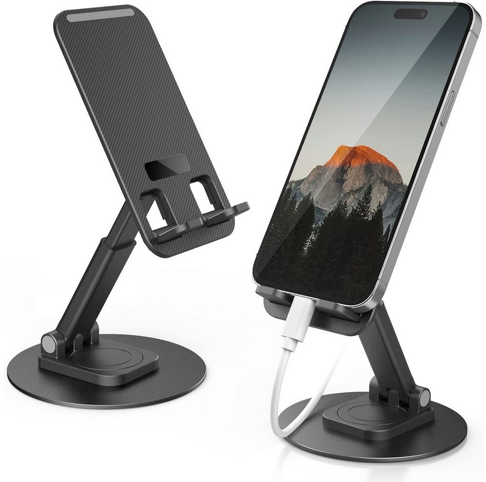 Coonoor Faltbarer Handyhalterung, kompatibel mit 4,7-10,5 Zoll Smartphone Tablet-Ständer, (360° drehbare Basis handyhalter) schwarz