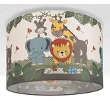 Paco Home Pendelleuchte Kinderzimmer Deckenlampe Stoff Lampenschirm Dschungel Design 1 (ø45,5 cm), Deckenleuchte - Weiß