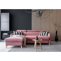 MIUFORM Sweet Harmony - Ecksofa mit Bettfunktion und Bettkasten L-FORM LINKS - 228x162cm - Velours Puderrosa - Sofa Schlafsofa Couch - Rosa