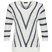 GOLDNER Ajourpullover mit Streifenmuster Weiß 42
