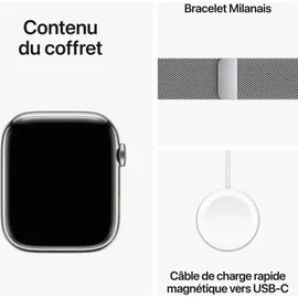 Apple Watch Series 9 GPS + Cellular 45 mm Edelstahlgehäuse silber, Milanaise Armband silber One Size