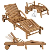 STEELSØN Mintaka Sonnenliege 2er Set – Gartenliege klappbar mit Rollen & Tisch – Holzliege aus Akazienholz geölt – Relaxliege Rücken- & Fußlehne verstellbar – Saunaliege wetterfest bis 160 kg