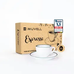 MUVELL 6er Espresso-Set "PALERMO" inkl. Tasse 60ml + Untertasse 12cm, grüner Rand