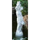 Casa Padrino Skulptur Jugendstil Wasserspeier Skulptur Frau mit Vase und Krug Grau H. 135 cm - Elegante Wasserspeier Stein Figur - Barock & Jugendstil Garten Deko Accessoires