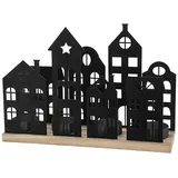 Spetebo Metall Teelichthalter Häuserzeile schwarz - 25 x 18 cm - Weihnachtsdorf Silhouette mit Haltern für 4 Teelichter - Weihnachten Tisch Deko Kerzenhalter für Teelichter Weihnachtsstadt Skyline