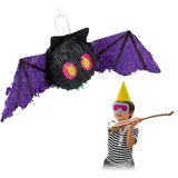 Relaxdays 2 x Pinata Fledermaus, zum Aufhängen, Kinder & Erwachsene, Geburtstagspinata, Halloween, zum Befüllen, Papier, schwarz