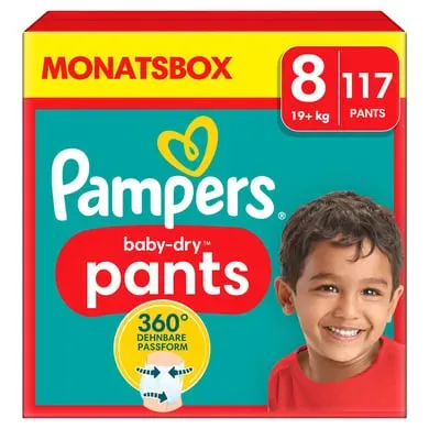 Pampers Baby-Dry Pants, Gr. 8 Extra Large, 19kg+, Monatsbox (1 x 117 Pants)