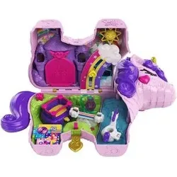 MATTEL GVL88 Polly Pocket Einhorn-Party Spielset, Polly und Lila Puppe und über 25 Überraschungen