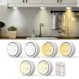 Moman Schrankleuchte, 6 Stück, Unterbauleuchte mit Fernbedienung, LED-Spot, Timer, dimmbar, Nachtlicht, LED-Beleuchtung, batteriebetrieben, für Treppe, Vitrine, Schrank (T048C weiß)
