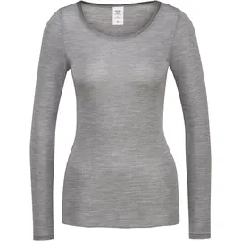 CALIDA Langarmshirt "True Confidence", Damen, Gr. L (48/50), grau (platin melé), Rippware, Obermaterial: 70% Wolle, 30% Seide, unifarben, Basic hüftbedeckend, Rundhals, Shirts Langarmshirt, Rundhals, Feinripp, atmungsaktiv, Wellensaum