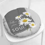 Hiseng Sitzkissen Tatami Stuhlkissen Runde Gänseblümchen Druck Weiches Dickes Matratzenkissen Bodenkissen Sitzpolster für Esszimmer/Küche/Terrasse/Stuhl/Bank (Graues Gänseblümchen,40cm)