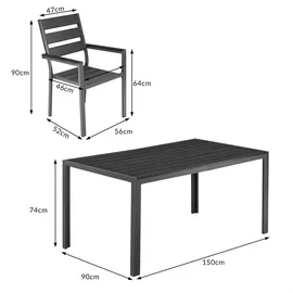 ALEOS. Gartengarnitur Aluminium WPC Set: Tisch 150x90 cm + 6 Gartenstühle mit Armlehne stapelbar, Serie: Milos