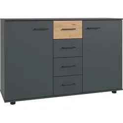 Kombikommode WIMEX "Taiga", grau (graphit, artisan), B:130cm H:83cm T:41cm, Spanplatte, Sideboards, obere Schublade in Absatzfarbe oder uni weiß