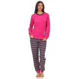 Normann Pyjama Damen Frottee Schlafanzug mit Bündchen und süsser Bär-Applikation rosa 40/42