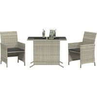 vidaXL 3-tlg. Bistro-Set mit Kissen Hellgrau Poly Rattan