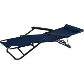 ETC Shop Klappstuhl Gartenstuhl mit Kopfkissen Strandstuhl Sonnenliege Hochlehner Campingstuhl Liegestuhl klappbar, Metall Textil blau schwarz, max. 100kg, L 153 cm