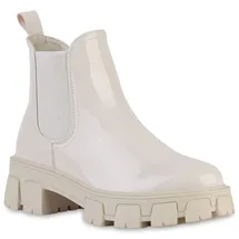 VAN HILL Damen Plateau Boots Blockabsatz Profil-Sohle Schuhe 836326, 213240 Beige 37 - 37