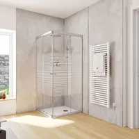Schulte Duschkabine Corner Eckeinsteig mit Schiebetüren, Montage auf Duschwanne oder Fliese, 4mm ESG Sicherheitsglas, Höhe: 180 cm, 80 x 80 cm, P... - Grau