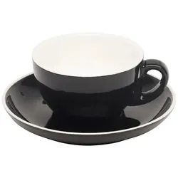 12x Caffé Latte Tasse + Untertasse Italia 350 ml schwarz, Porzellan