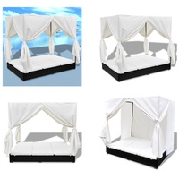 vidaXL Outdoor Loungebett mit Vorhang Poly Rattan Schwarz - Sonnenliege - Sonnenliegen - Liegestuhl - Liegestühle