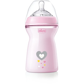 Aminoter Chicco Natural Feeling Anti-Kolik Babyflasche 6+ Monate 330 ml, Babyfläschchen mit Weichem und Flexiblen Silikon-Sauger, Eignet sich in Kombination zum Stillen, Pink