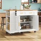 Kücheninsel Mit 2 Schubladen Und Schrank, Klappbarer Und Ausziehbarer Platte, Für Küche, Mdf, Weiß, 120 X 40 X 90 Cm