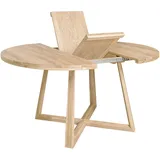 Nordic Story Esstisch Moby (rund, ausziehbar) • Tisch mit gekreuzten Beinen • Massivholz (Eiche) • Eiche Gebleicht • Runder Ausziehtisch (120-160 x 120 x 75 cm)