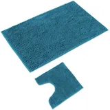 WohnDirect Badematten Set 2 teilig Petrol • WC Vorleger (45x45cm), Badematte (70x120cm) • rutschfest waschbar Badezimmerteppich MIT WC-Ausschnitt