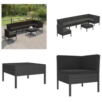 vidaXL 8 tlg. Garten Lounge Set mit Auflagen Poly Rattan Schwarz - Garten-Sofagarnitur - Garten-Sofagarnituren - Gartensofa-Set - Gartensofa-Sets - Schwarz