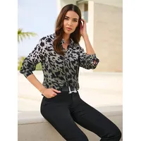 Heine Druckbluse in oliv-schwarz-bedruckt | Gr.: 48
