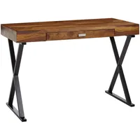 KADIMA DESIGN Schreibtisch Sheesham, X-förmiges Metallgestell, Schublade. Schwarz, 120x55x78