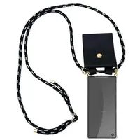 Cadorabo Handy Kette für Sony Xperia XA Hülle in SCHWARZ SILBER - Silikon Necklace Umhänge Hülle mit Gold Ringen, Kordel Band Schnur und abnehmbar
