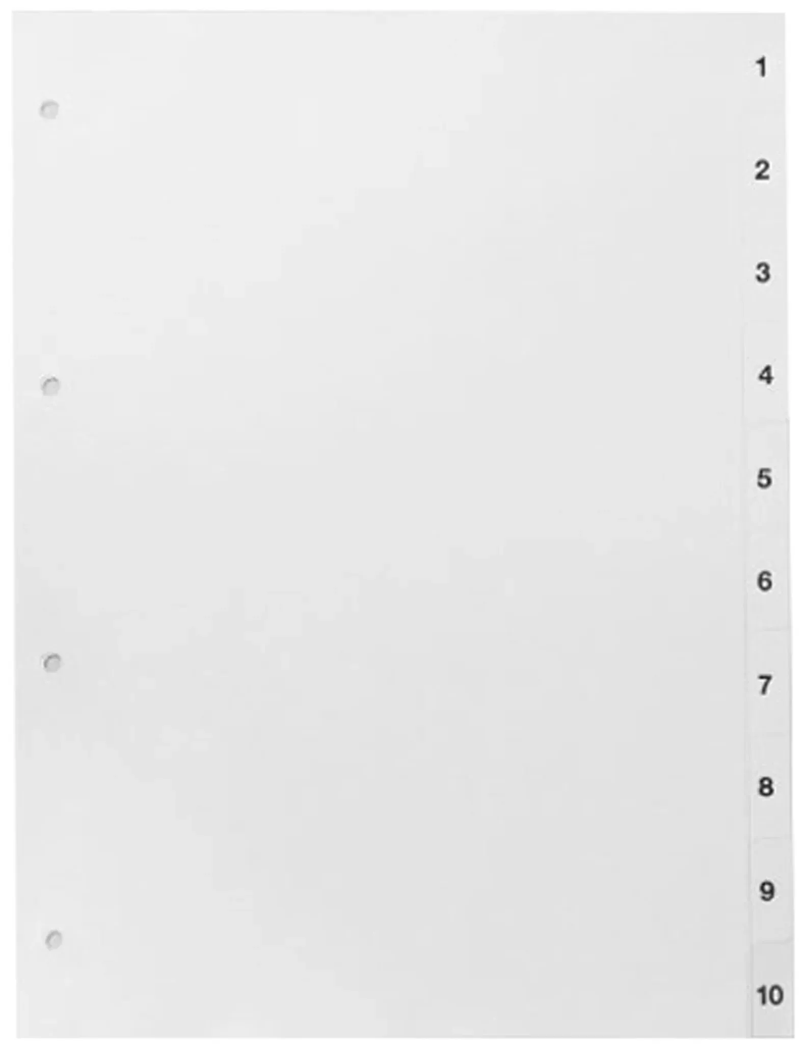 10 Satz - Register A4, Zahlen 1-10, 4-fach Lochung, Karton, weiß