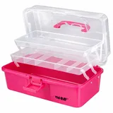 HMF Nähkasten mit 3 Ebenen, Sortierbox für Kleinteile, 33 x 20 x 15 cm, Pink