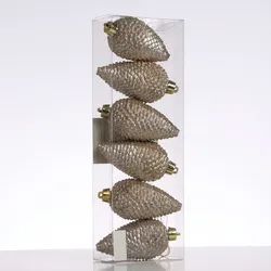MARELIDA Christbaumschmuck Baumschmuck Tannenzapfen bruchfest glitzernd H: 8cm creme 6St.