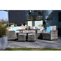 Gartenlounge-Set MY FLAIR, grau (grau, grau, grau), Polyrattan, Eisen, Sitzmöbel-Sets, 1 Sofa, 1 Sessel, 2 Hocker, 1 Tisch