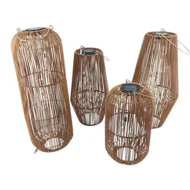 Formano Laterne Rattan 55 cm 3 LED Birnen Solar Dämmerungssensor braun